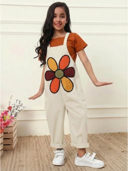 Bugandbees - Off White Big Flower Patch Girls Dungaree (T-Shirt Not Included)