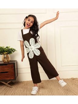Bugandbees - Brown Big Flower Patch Girls Dungaree (T-Shirt Not Included)