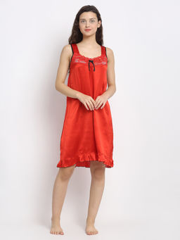 Secret Wish - Women Red Solid Satin Babydoll (Free Size)