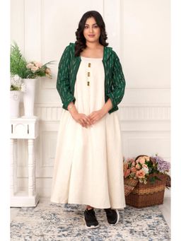 Diiwataa - Beige Khadi Maxi Dress with Ikat Jacket