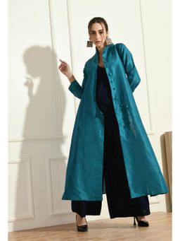 Diiwataa - Blue Turquoise Jacket with Vest Top and Palazzo