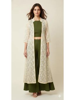Diiwataa - Green Palazzo with Crop Top and Jacket