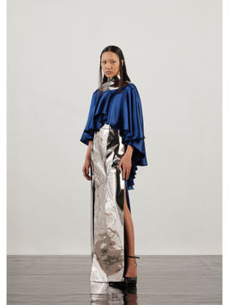 AKHL - Blue Mirror Slit Dress with Cape (Set of 2)