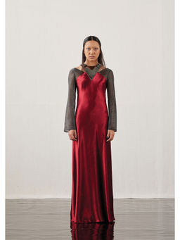 AKHL - Wine Bias Cut Triangular Yoke Dress