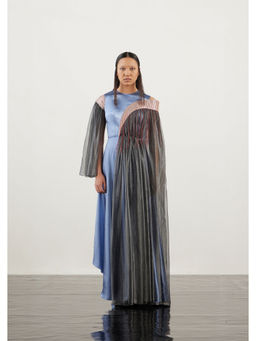AKHL - Blue Angular Arc Cape Sleeve Dress