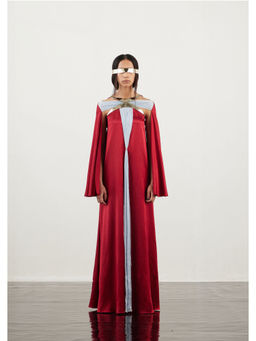 AKHL - Red Metallic Crescent Satin Dress