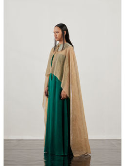AKHL - Green Glass Embroidered Cape with Dress (Set of 2)