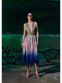 AKHL - Multi-Colour Panelled Slit Dress