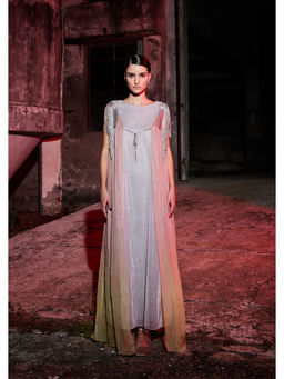 AKHL - Pink Metallic Yarn Tassel Dress with Cape (Set of 2)