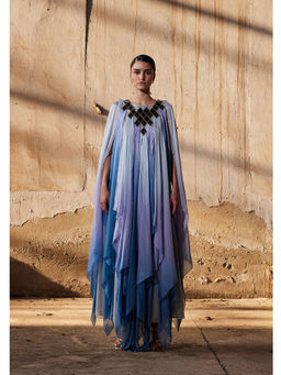 AKHL - Purple Gradient Cape Sleeve Dress with Slip (Set of 2)