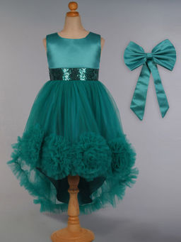 Hopscotch - Girls Green Sleeveless Solid Party Dress