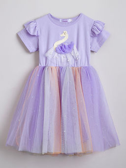 Hopscotch - Girls Purple Animal Applique Party Dress