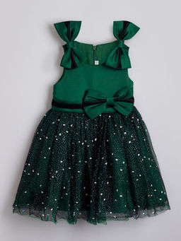 Hopscotch - Girls Green Bow Applique Party Dress
