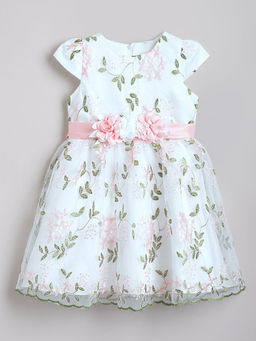 Hopscotch - Girls Peach Floral Applique Party Dress