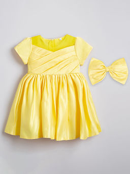 Hopscotch - Girls Yellow Bow Applique Party Dress