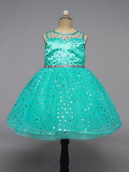 Hopscotch - Girls Turquoise Sequin Embellished Sleeveless Party Dress