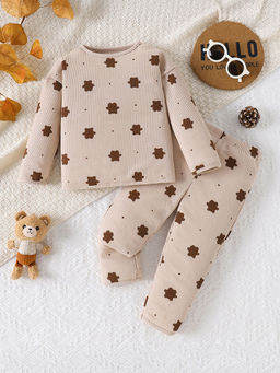 Hopscotch - Boys Beige and Brown All-Over Print T-shirt and Pant Set