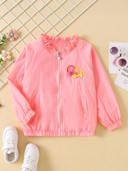 Hopscotch - Girls Pink Bow Applique Full-Sleeve Jacket
