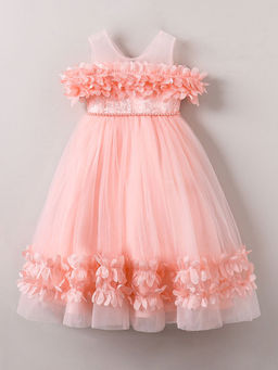 Hopscotch - Girls Peach Floral Applique Sleeveless Party Dress