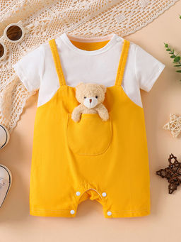 Hopscotch - Boys Yellow and White Color-Blocked Romper