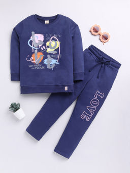Hopscotch - Girls Navy Graphic Print Sweatshirt and Pant Set