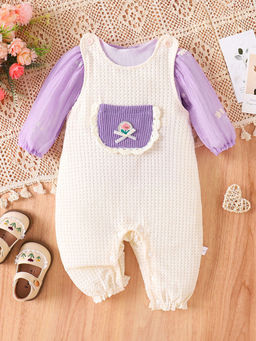 Hopscotch - Girls Cream and Purple Textured Sleeveless Footie with Blouse