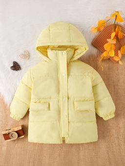 Hopscotch - Solid Yellow Puffer Hooded Long Coat