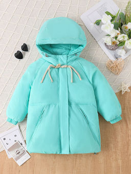 Hopscotch - Girls Blue Solid Full-Sleeve Long Coat