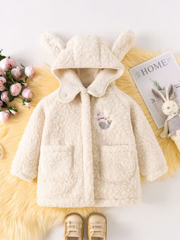 Hopscotch - Girls Off-White Textured Raglan Sleeve Long Coat