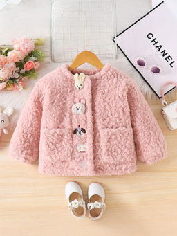 Hopscotch - Girls Pink Animal Applique Full-Sleeve Jacket