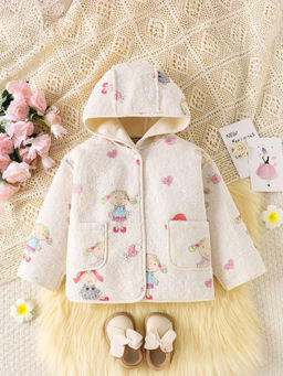 Hopscotch - Girls Off-White All-Over Print Full-Sleeve Jacket