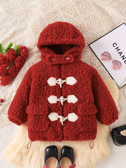 Hopscotch - Girls Red Textured Full-Sleeve Long Coat