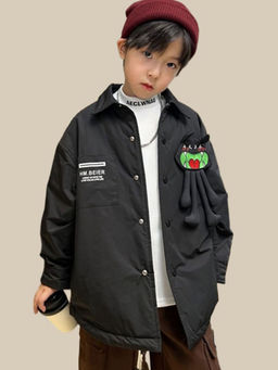 Hopscotch - Boys Black Animal Applique Full-Sleeve Long Coat