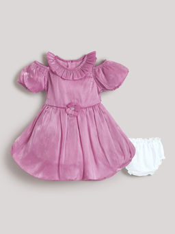 Hopscotch - Stone Studded Cold Shoulder Party Dress with Bloomer