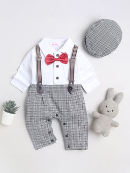 Hopscotch - Boys Gray All-Over Print Half-Sleeve Romper