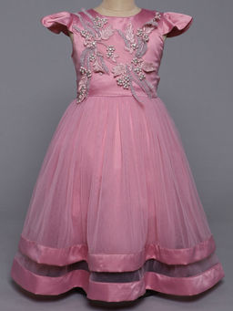 Hopscotch - Girls Pink Sleeveless Floral Applique Party Dress