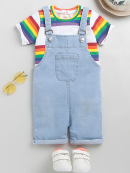 Hopscotch - Boys Multi Coloured Stripe Print T-shirt And Dungaree Set