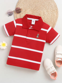 Hopscotch - Boys Red Stripe Print Slim Fit Polo T-Shirt
