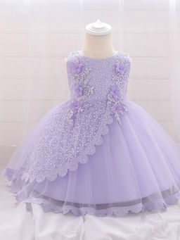 Hopscotch - Girls Lavender Sleeveless Floral Applique Party Dress