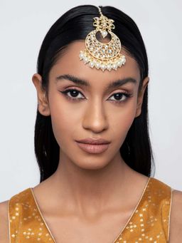 Indya - Gold White Pearl Zircon Encrusted Marquise Maangtika