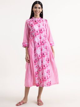 Pink Fort - Chanderi Floral Dress Pink