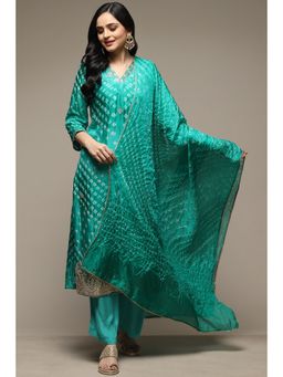 Biba - Green Silk Blend Unstitched Suit (Set of 3)