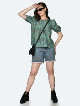 Zink London - Womens Green Printed Top