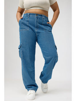 FREAKINS - Blue Curve Mid Cargo Utility Jeans