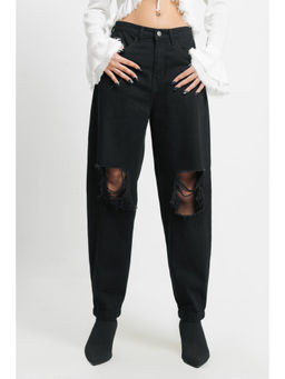 FREAKINS - Black Relaxed Fit Torn Jeans