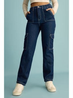 FREAKINS - Blue Noir Utility Contrast Stitch Cargo Jeans
