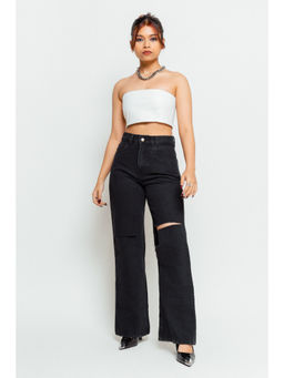 FREAKINS - Black Slit Wide Leg Jeans