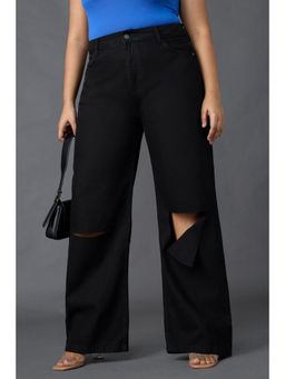 FREAKINS - Curve Black Box Slit Wide Leg Jeans