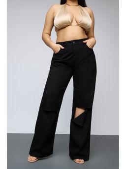 FREAKINS - Curve Black Box Slit Wide Leg Jeans