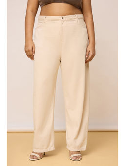 FREAKINS - Curve Ivory Beige Straight Jeans